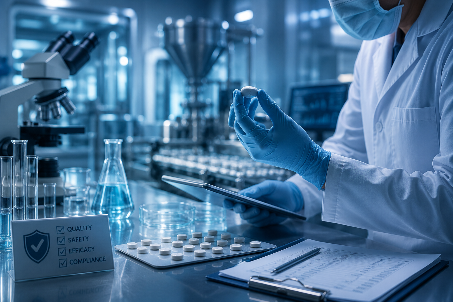 Lab technician holding a flask
